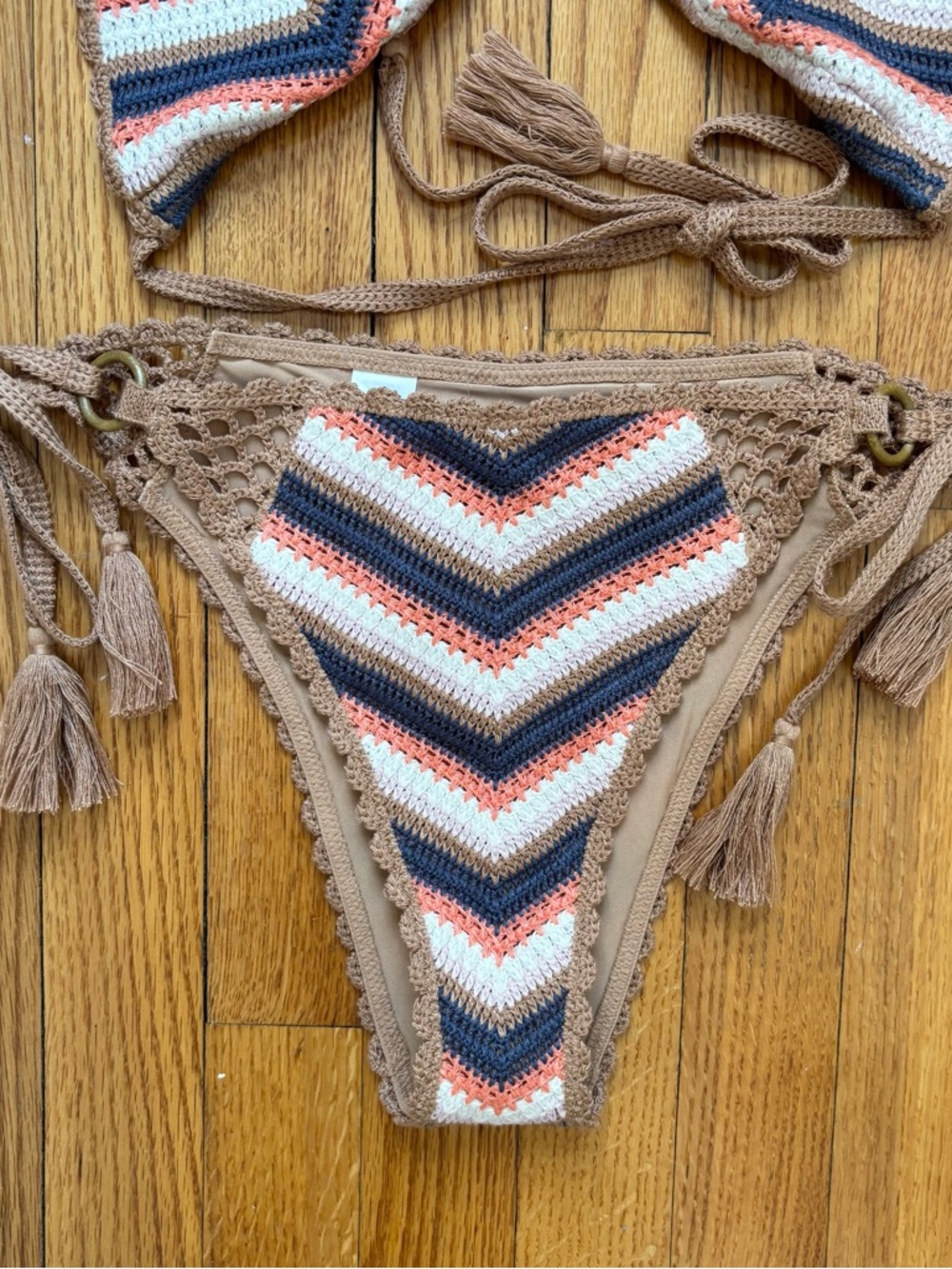 Aerie NWT Crochet Stripe String Bikini Set Triangle Top Cheeky Bottoms Two Piece - Picture 3 of 6